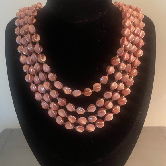 Coral Peach Colored Multi-Strand Beaded Necklace and Clip On Earings Set - Picture 7 of 7